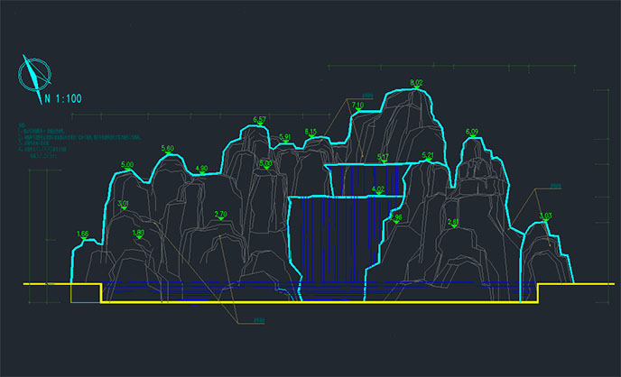 仿真假山施工图cad免费下载北京淡水河谷