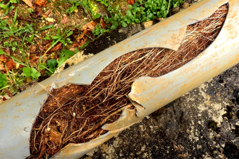 树根破坏的水管