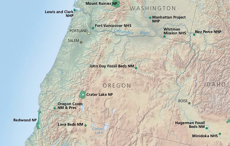 俄勒冈州国家公园的地图