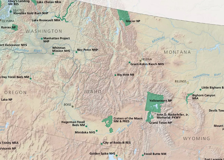 爱达荷州国家公园的国家公园服务地图
