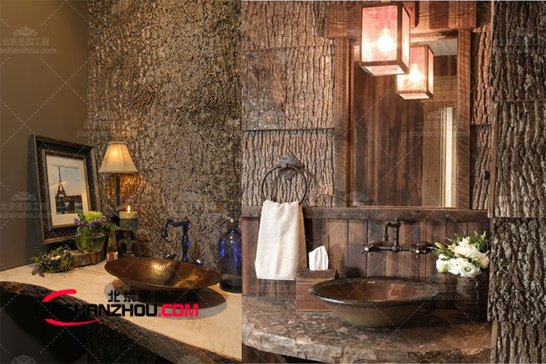 美丽的法式酒店仿真树皮瓦墙面装饰温暖舒适