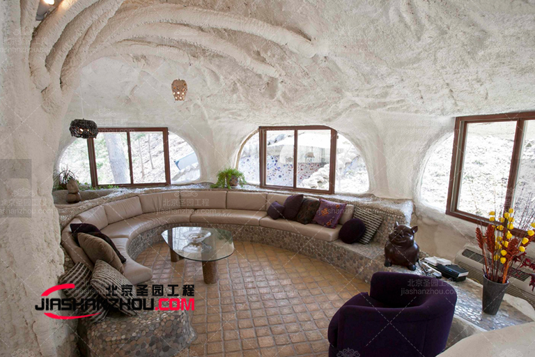 人造水泥仿真洞穴酒店装修施工效果图 洞穴造型的墙壁制作