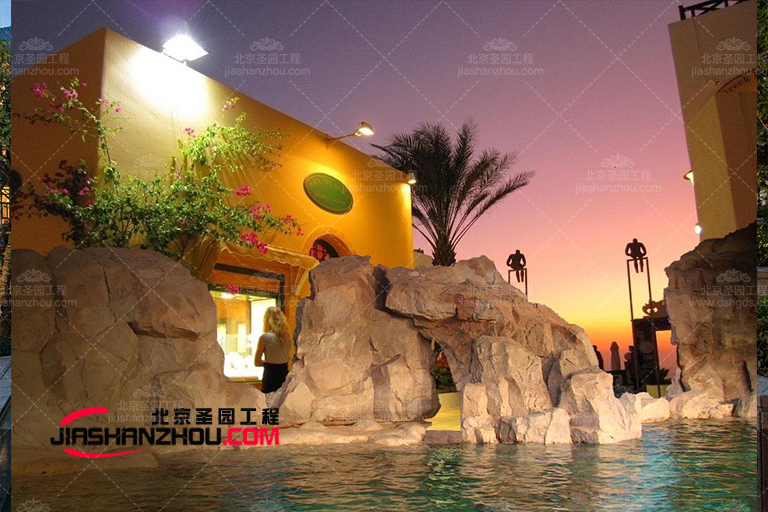 北京昌平塑石假山门头打造商业街里的山水画卷