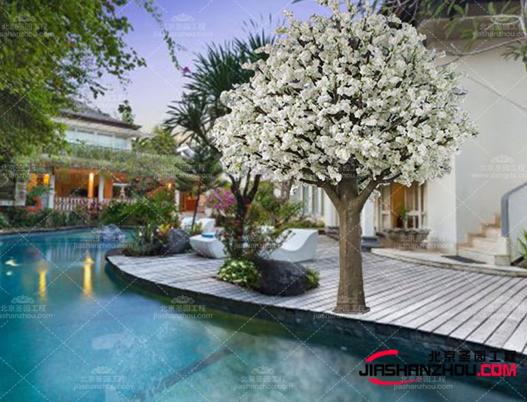 重庆岩石瀑布小景庭院中仿真树的配置 自然丛林景象再现