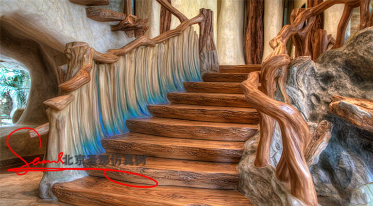 苍山水泥仿木楼梯在别墅室内中的运用 仿木楼梯施工效果