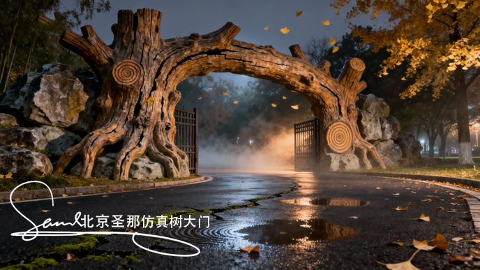 jimeng-2025-10-26-1700-这张图片展示的是一处仿木景观大门，属于园林景观造景的典型作品。 主体结构：大门以....png