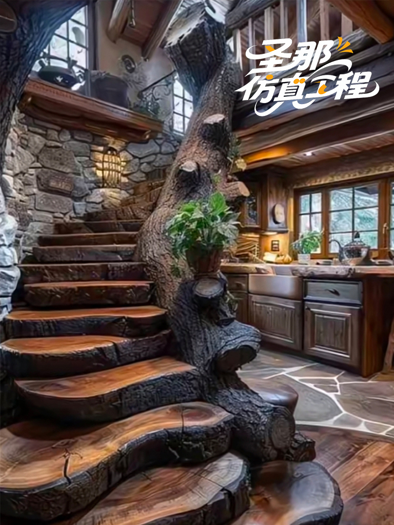 水泥仿木楼梯.jpg 水泥仿木楼梯